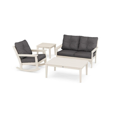 POLYWOOD Vineyard 4-Piece Deep Seating Rocker Set - Sand / Ash Charcoal